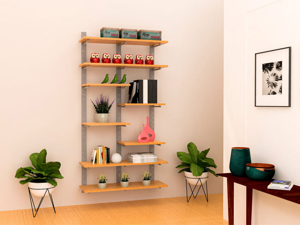 Trendy  Living Room Shelving System 91" High with 12 Mixed Wood Shelves 24" and 48" Length 10"-12" Width | 2 Sections- Shelves Sold Separately