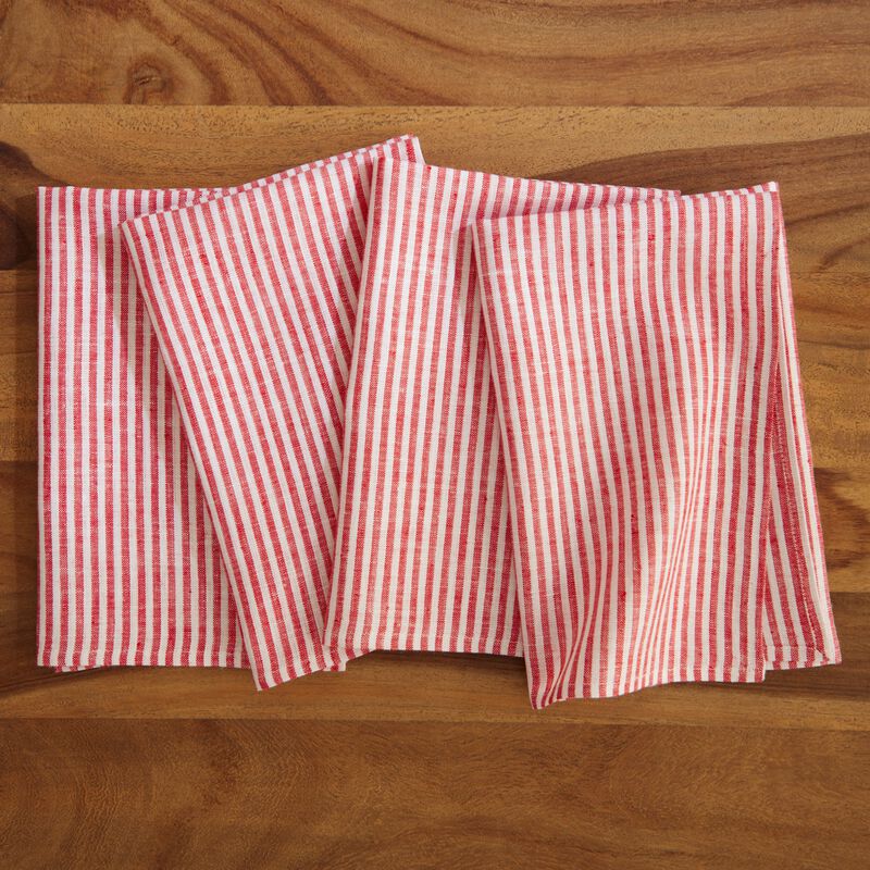 Solino Home 100% Pure Linen Cloth Napkins 20 x 20 Inch Set of 4 Dinner Napkins | Narrow Stripe