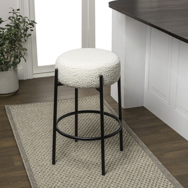 Paola Modern Minimalist Round Backless Metal/Vegan Leather Cushioned Counter Stool
