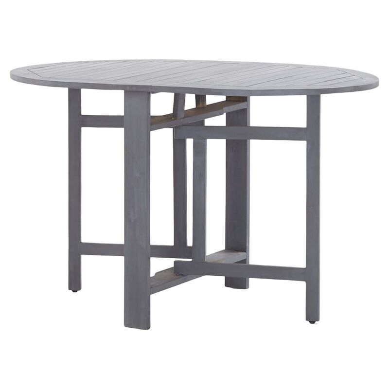 Oval Outdoor Dining Table, Foldable Design, 48 Inch, Gray Acacia Wood - Benzara