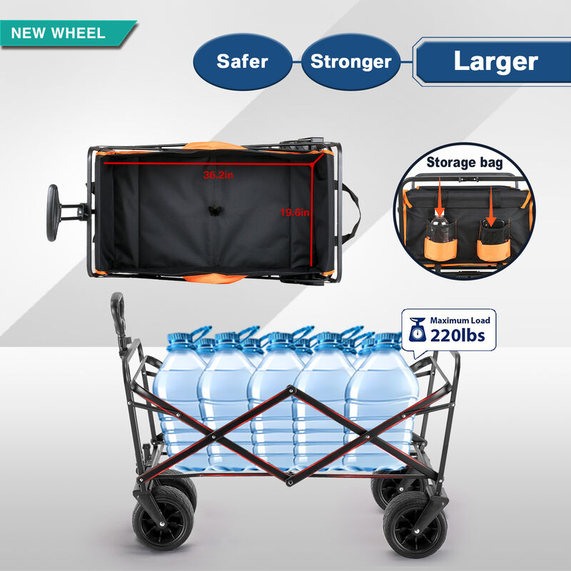 EchoSmile 6.84 cu. ft. Fabric Portable Garden Cart with Adjustable Rolling Wheels in Black