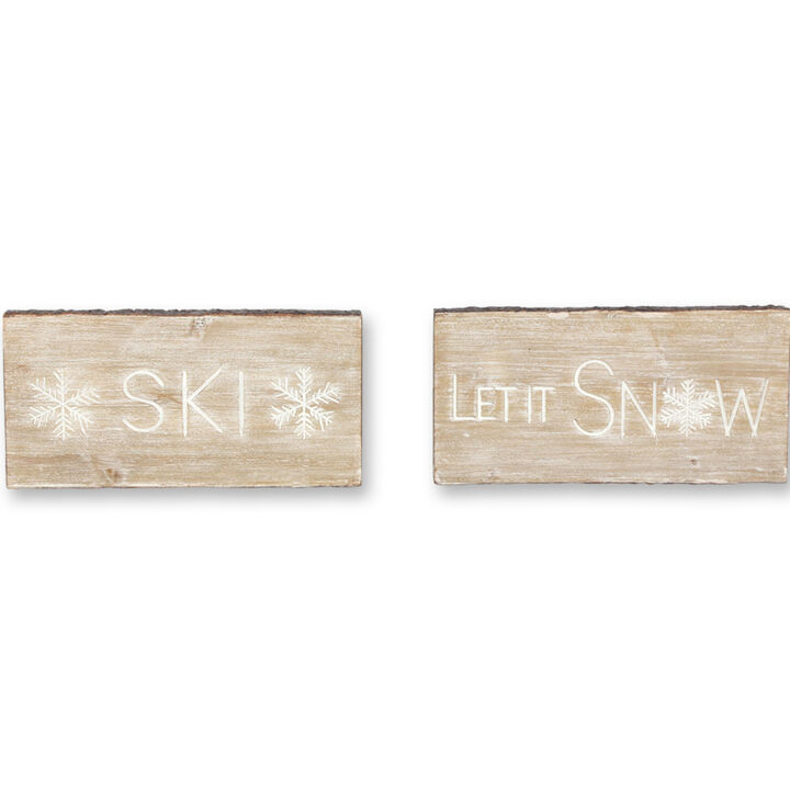 Set of 2 Let It Snow and Ski Plaques – MDF Wall Art for Winter, Ski Resort, and Holiday Home Decor