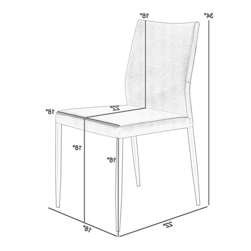 Ash 22 Inch Dining Chair Set of 2, Gray Faux Leather, Tall Curved, Black - Benzara
