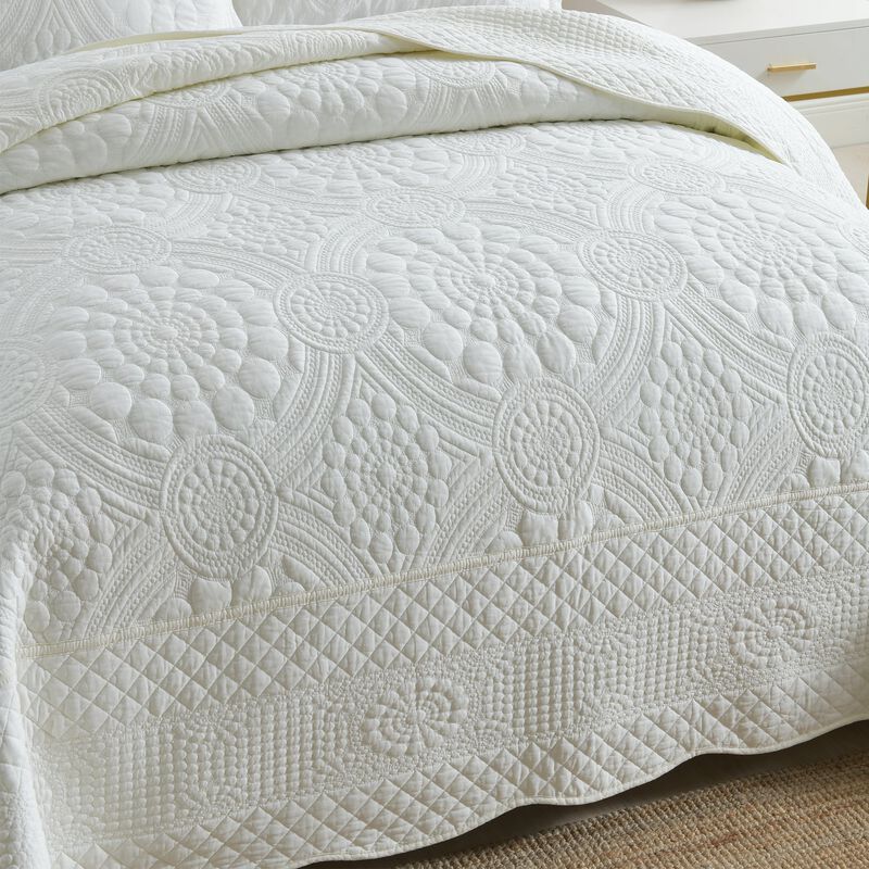 MarCielo 3 PCS 100% Cotton Oversized Bedspread Quilt Set Embroidery TF