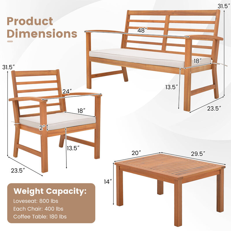 4 Pieces Outdoor Furniture Set with Stable Acacia Wood Frame