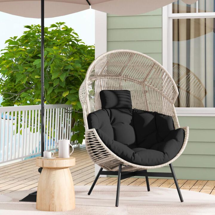 Hivvago Wicker Oversized Egg Style Chair with Cushions and Headrest