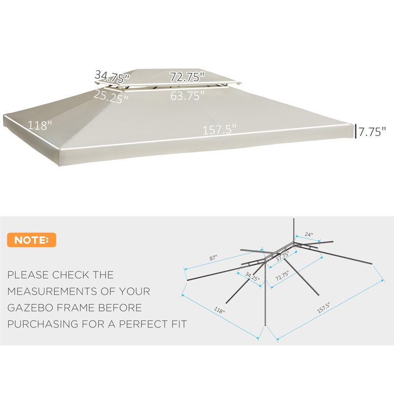 Cream Outdoor Cover: 13x10 ft 2-Tier Gazebo Replacement Canopy