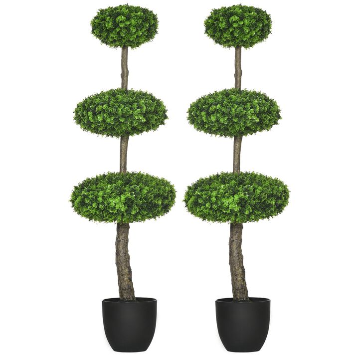Artificial Greenery: Set of 2 3.5ft Boxwood Topiary Trees in Pots