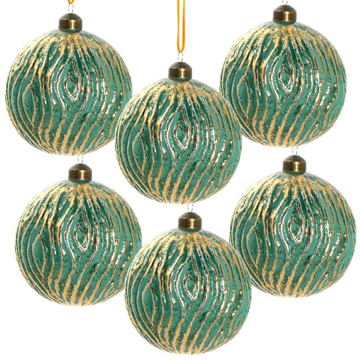 Glass Christmas Hanging Balls, Set of 6 Antique-Style Ornaments for Holiday Decor, Green