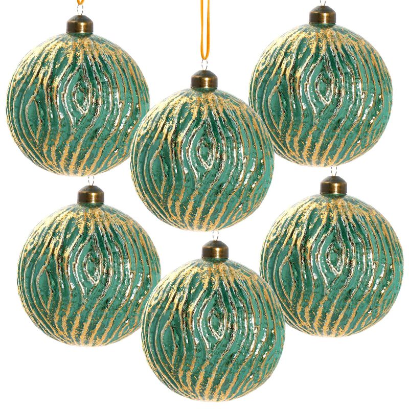 Glass Christmas Hanging Balls, Set of 6 Antique-Style Ornaments for Holiday Decor, Green