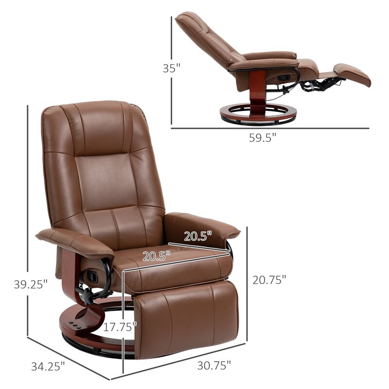 Brown Living Room Comfort: Faux Leather Manual Swivel Recliner