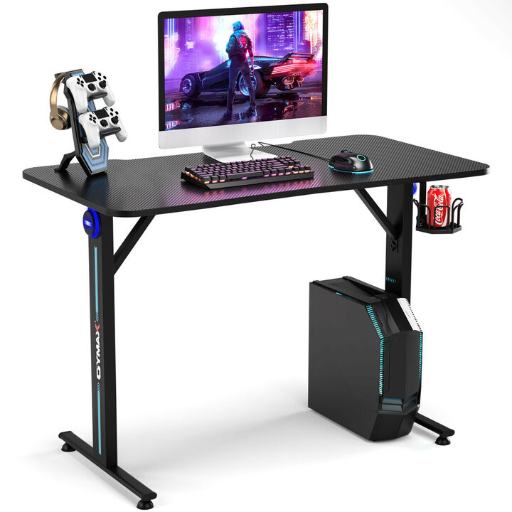 Costway Gaming Desk Home Office PC Computer Desk w/LED Lignt&Gaming Handle Rack