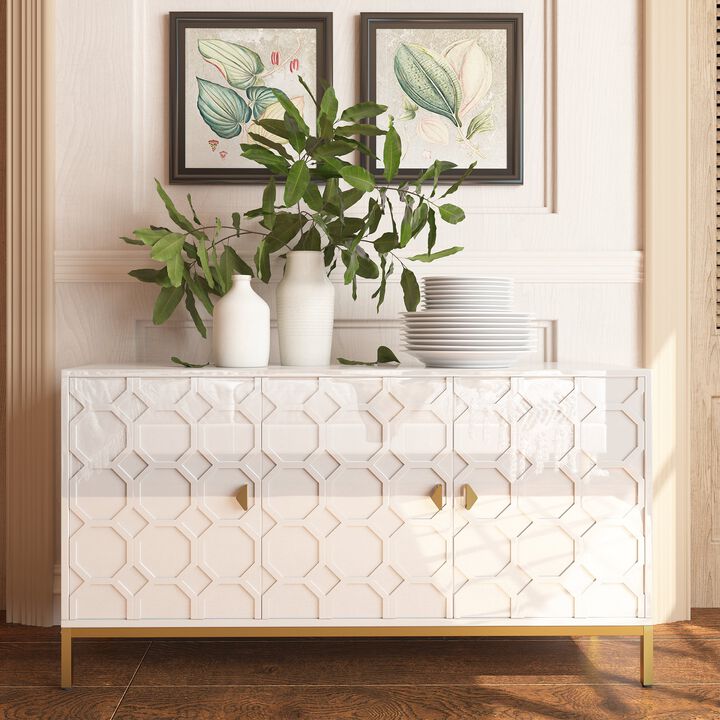 MONDAWE Freestanding Storage Cabinet 3 Door Honeycomb Pattern Accent Cabinet