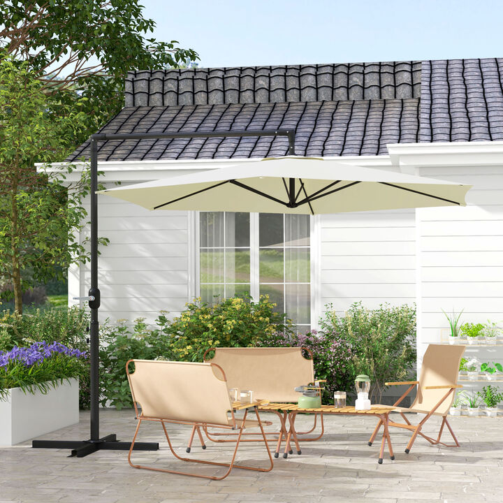 9.5FT Cantilever Patio Umbrella w/ Crank Cross Base Hanging Offset Umbrella