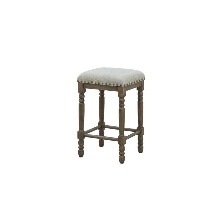 Carolina Living Brittany Deluxe Barstools - Set of 2 - Vintage Walnut - Peppered Upholstery