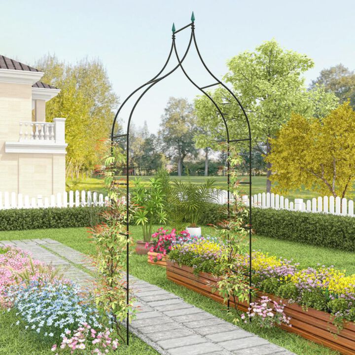 Hivvago 9.5 Feet Decorative Metal Garden Arch for Vine Rose Climbing Wedding Ceremony Party Decoration