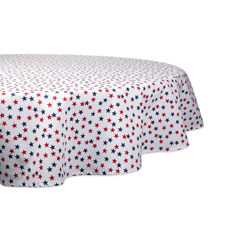 70" White and Blue American Stars Printed Round Outdoor Tablecloth