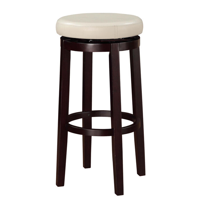 Fabric Upholstered Bar Stool with Slanted Legs, Brown and White - Benzara
