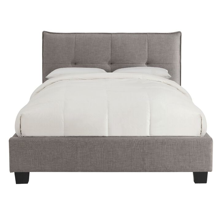 Amy Low Profile King Bed, Tufted Linen, Wide Storage, Gray - Benzara