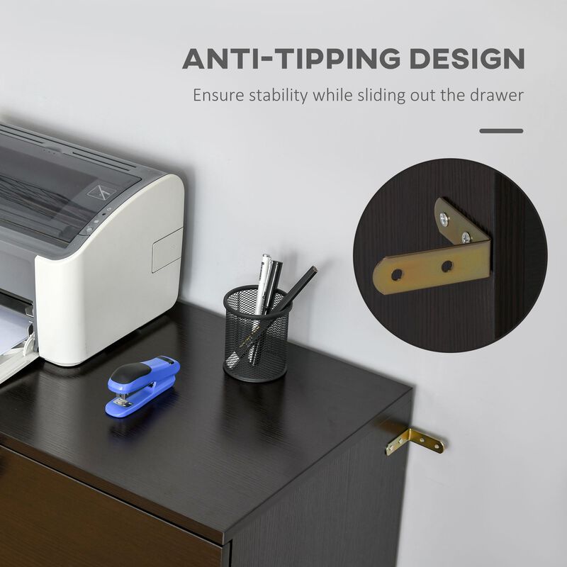 Espresso File Organizer: 2-Drawer Cabinet with Lock for A4 Size