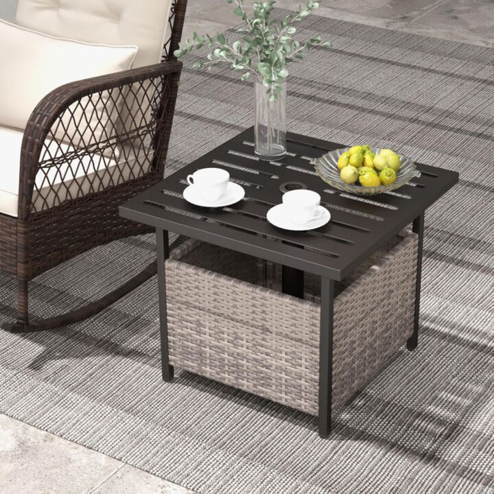 Hivvago Outdoor Patio Rattan Wicker Steel Side Deck Table