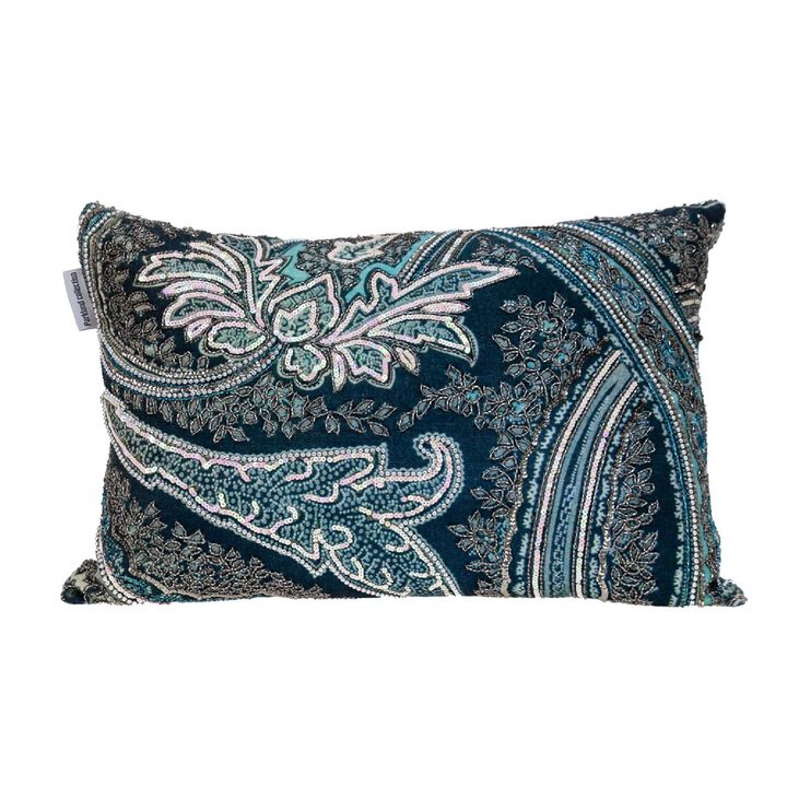 20" Dark Multicolor Embroidered Rectangular Throw Pillow