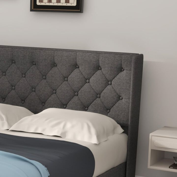 Hivvago Upholstered Platform Bed with Button Tufted Headboard