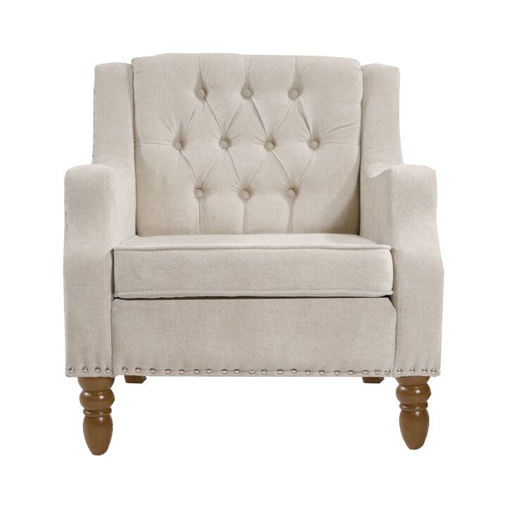 Merax Button Tufted Linen Upholstered Accent Chair
