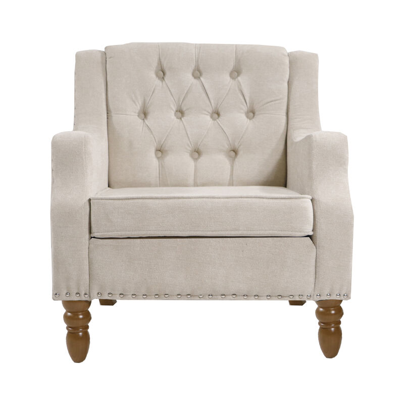 Merax Button Tufted Linen Upholstered Accent Chair
