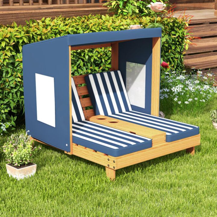 Hivvago Kids Patio Lounge Chair with Cup Holders and Awning