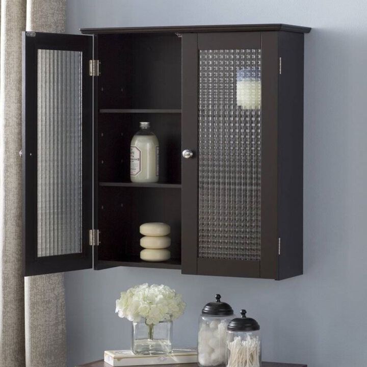 Hivvago Bathroom Wall Cabinet with Two Glass Doors in Dark Espresso