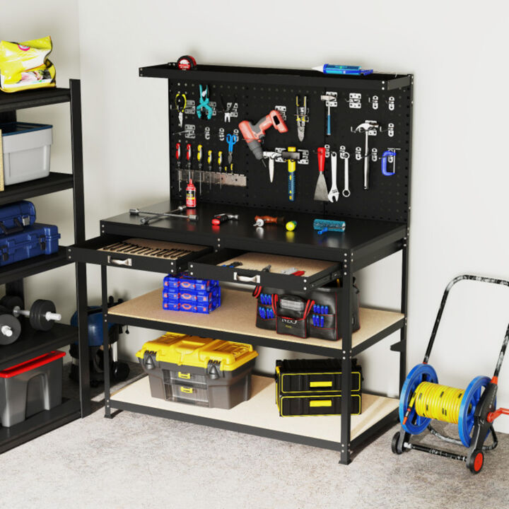 Workbench Work Table with 3 PCs Pegboard Drawer and Shelves