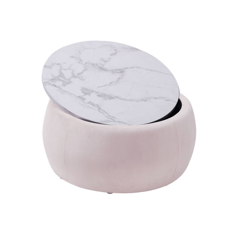 Round Ottoman Accent Side Coffee Table with Storage Reversible Lid Tray