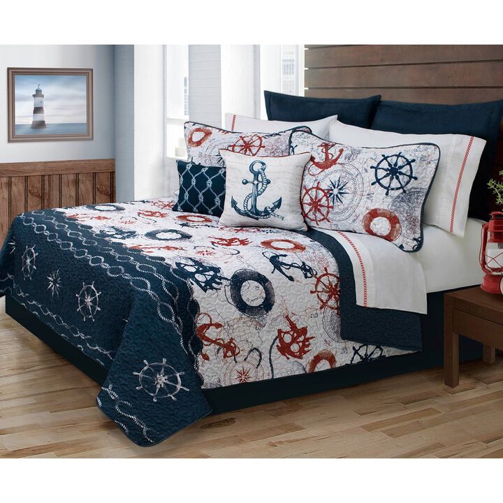 Hivvago King Size Modern Coastal Anchor Polyester Reversible Quilt Set