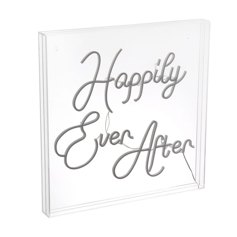 Happily Ever After 23.63" Square Contemporary Glam Acrylic Box USB Operated LED Neon Light