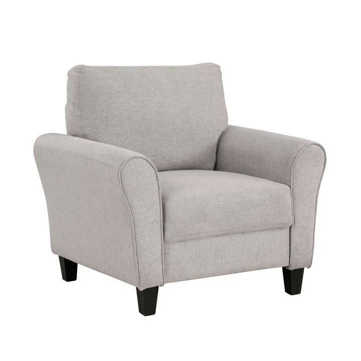 Modern Transitional Sand Hued Textured Fabric Upholstered 1 Piece Chair Attached Cushion Living