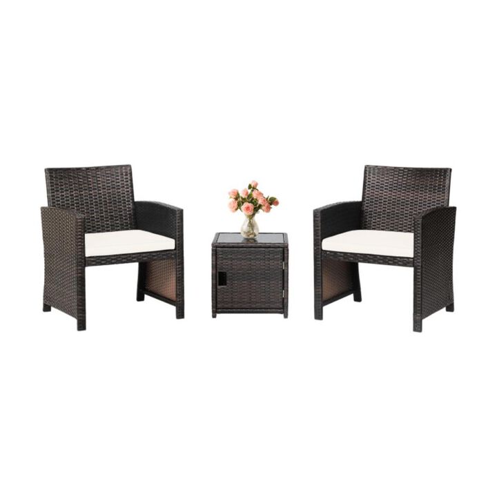Hivvago 3 Pieces Patio Wicker Furniture Set with Storage Table and Protective Cover