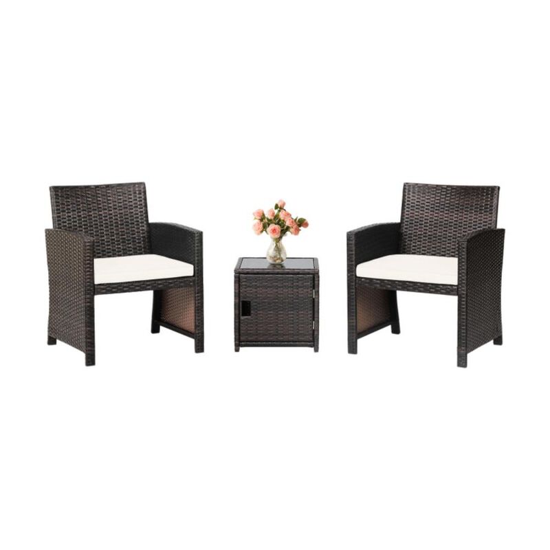 Hivvago 3 Pieces Patio Wicker Furniture Set with Storage Table and Protective Cover
