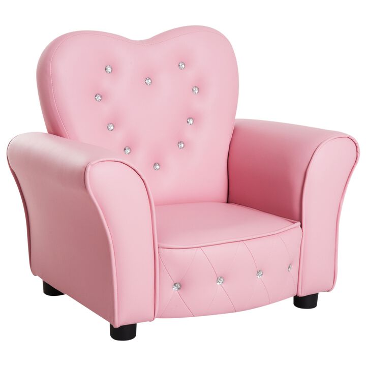 Pink Royal Relaxer: Tufted Princess Toddler Sofa with Diamond Decor