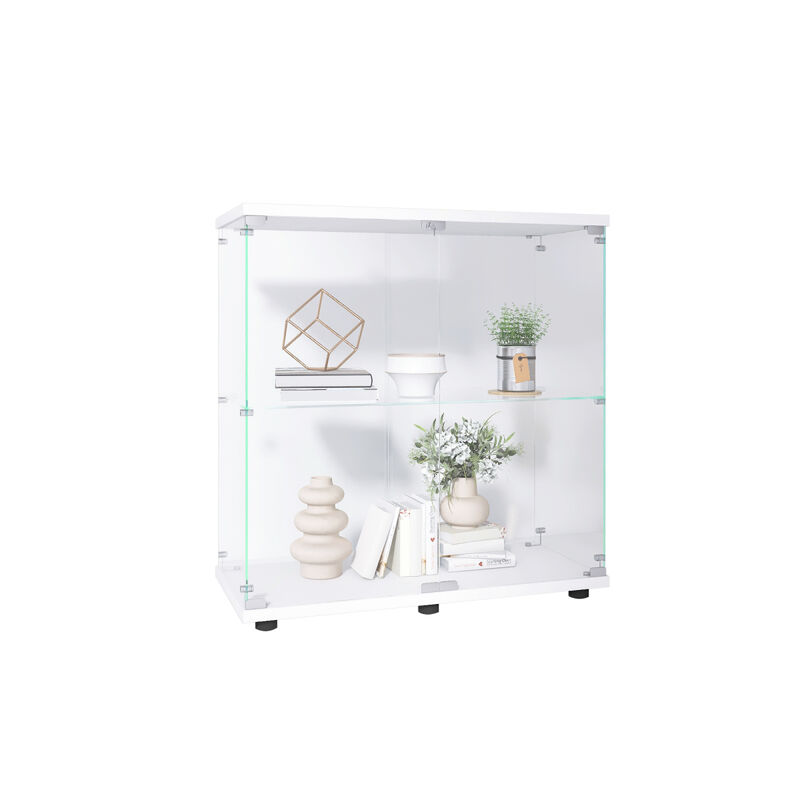 Glass Display Cabinet, 2 Shelves, Floor Standing, 33.35" X 31.69" X 14.37"
