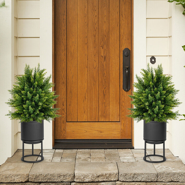 2-Pack Artificial Cedar Topiary Ball Trees in Cement Pots – Stylish Indoor or Outdoor Decor