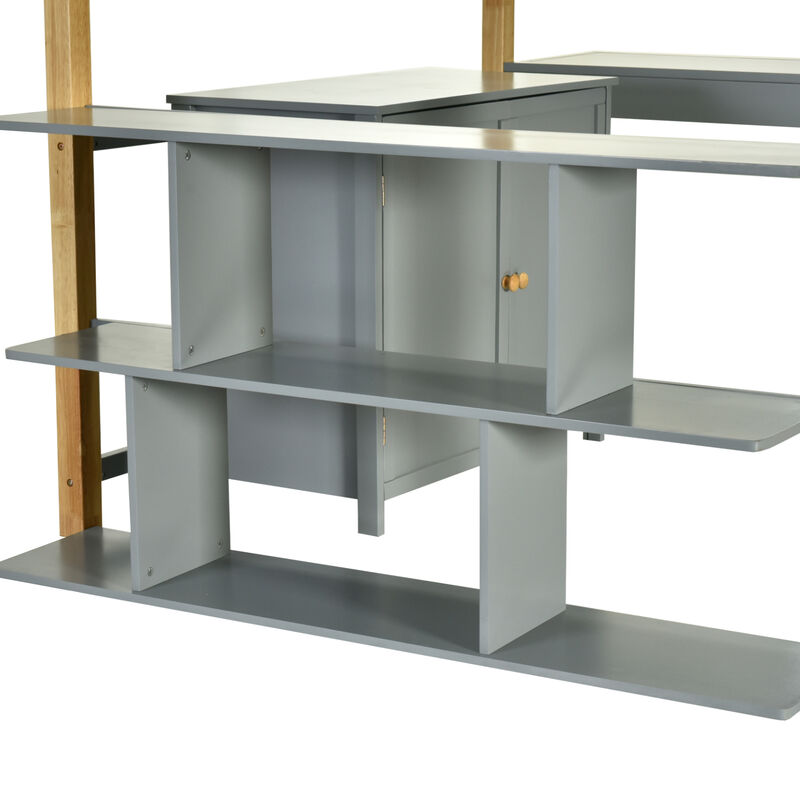 Merax Wood Loft Bed With Built-in Storage Cabinet