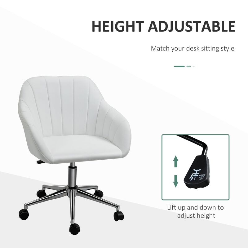 White Home Office Chair: Mid-Back PU Leather Swivel Tub Armchair