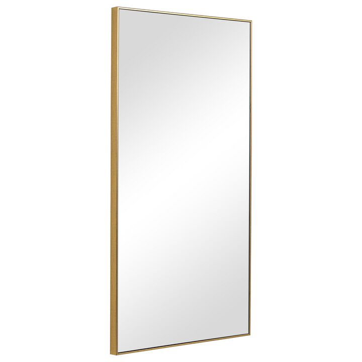 Rectangular Shape Thin Polystyrene Frame Mirror, Gold-Benzara