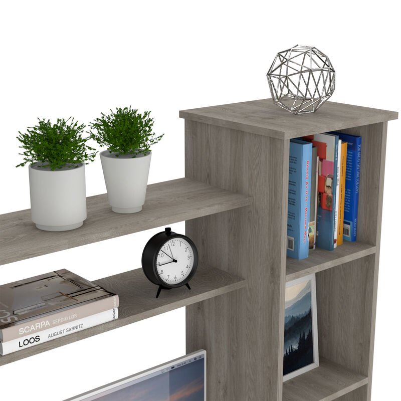 DEPOT E-SHOP Aramis Desk, Five Shelves, Two Superior Shelves, Light Gray