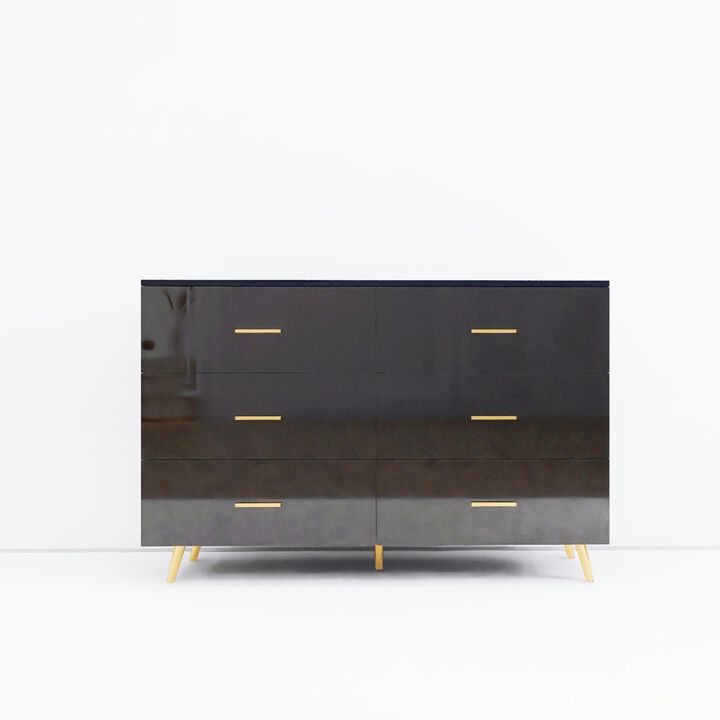 6 Drawer Chest with Golden Accents in Black Finish