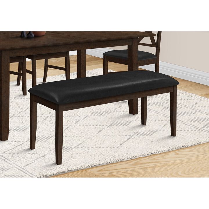 Monarch Specialties I 1334 - 48 Inch Rectangular Bench, Dining Room, Hallway, Entryway, Upholstered, Brown Solid Wood, Transitional