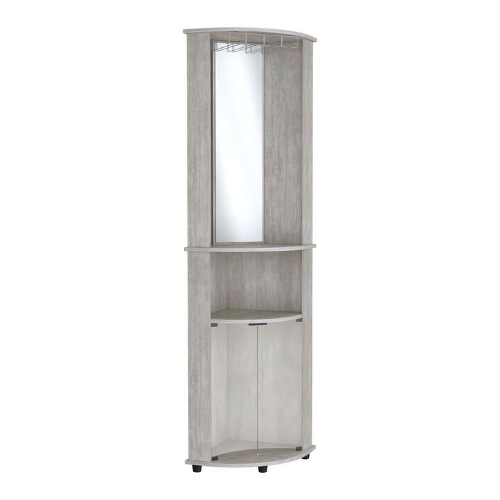 Chicago Corner Bar Cabinet, Rack, Glass Door -Concrete Gray