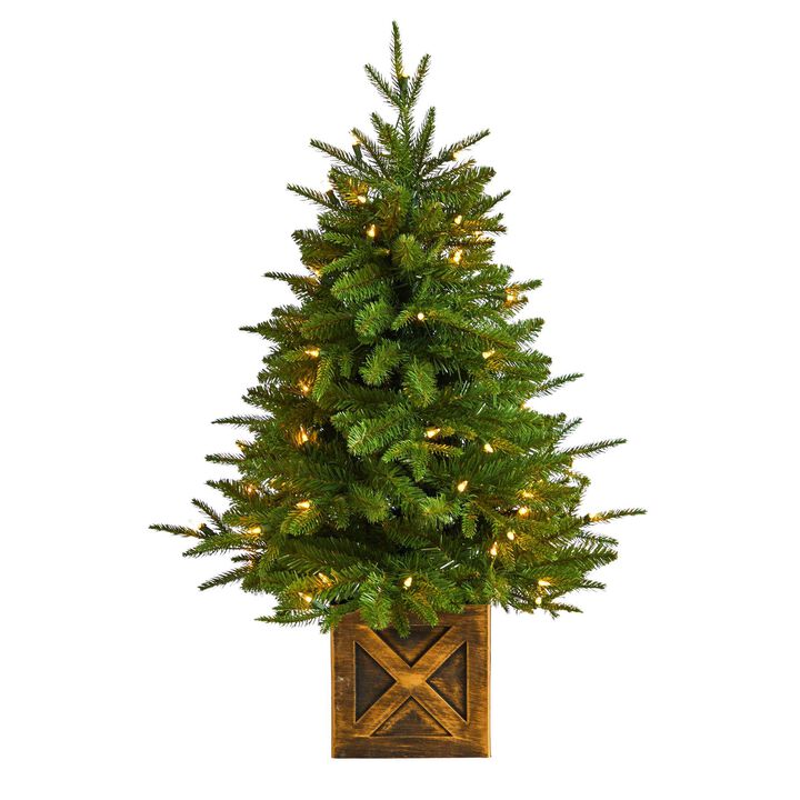 Nearly Natural 3-ft Finland Fir Artificial Christmas Tree in Decorative Planter with 272 Bendable Branches and 50 Warm White Lights