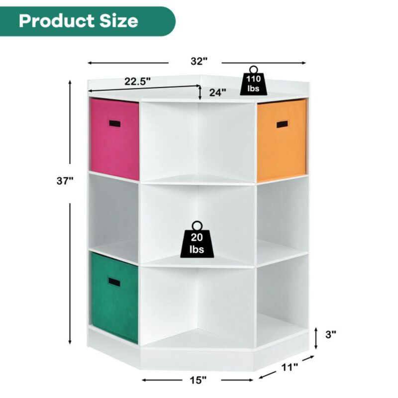 Hivvago 3-Tier Kids Storage Shelf Corner Cabinet with 3 Baskets